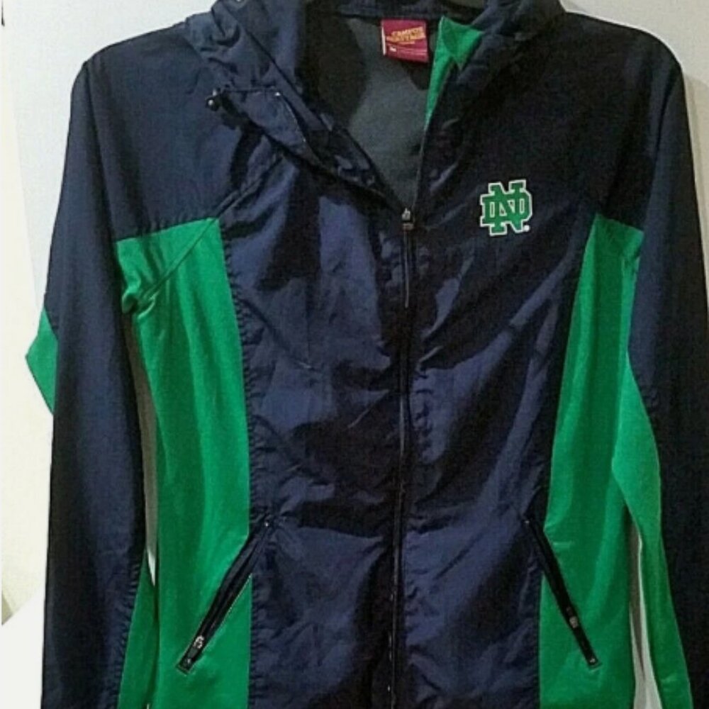 Campus Heritage Notre Dame Navy & Green Hooded Windbreaker Jacket MED Chest 40"